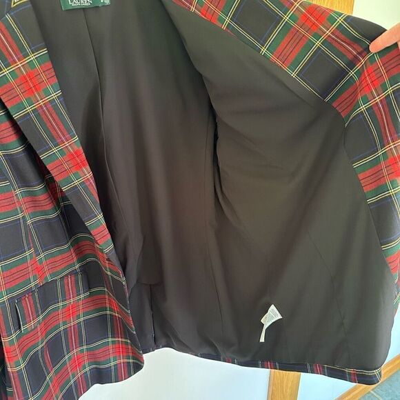 Lauren Ralph Lauren Preppy Tartan Plaid Print Contemporary One Button Blazer - Picture 11 of 16